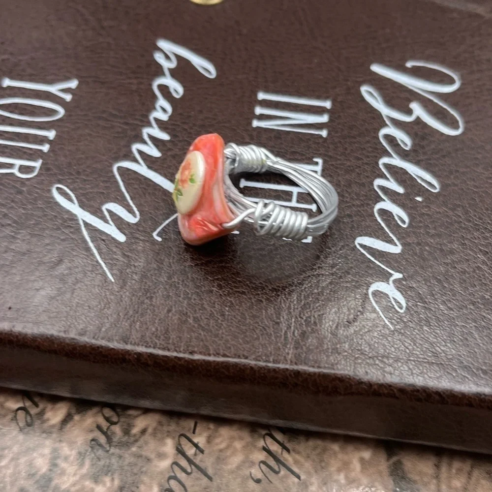 Y2K Handmade Rose Cabochon Ring 6.5 Cottagecore Fairycore Coquette